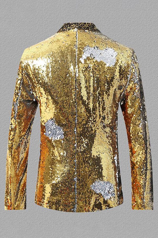 Sparkly Golden Sequins Shawl Lapel Men s Blazer Online Hot Sale