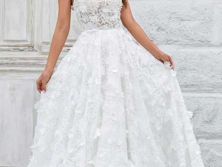 Ivory Floral Lace Sweep Train Wedding Dress Supply