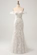 White Mermaid Off the Shoulder Sweep Train Wedding Dress with Applique Lace Fashion