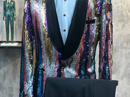 Sparkly Colorful Sequins 2 Piece Men Prom Suits Online Hot Sale