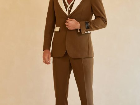 Peak Lapel Single Button Brown Men s Wedding Suits Supply