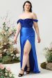 Sheath Off the Shoulder Royal Blue Plus Size Formal Dress with Split Front Fashion