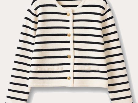 Black and White Striped Knitted Women Coat For Discount