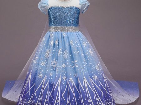 A Line Blue Puff Sleeves Sequins Girls Dresses For Cheap