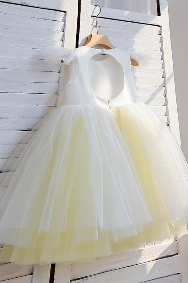 A-Line Tulle Open Back Light Yellow Flower Girl Dress on Sale