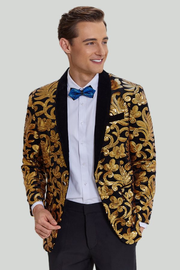 Gold Men s Blazer Slim Fit Solid One Button Business Suit Jacket Online Sale