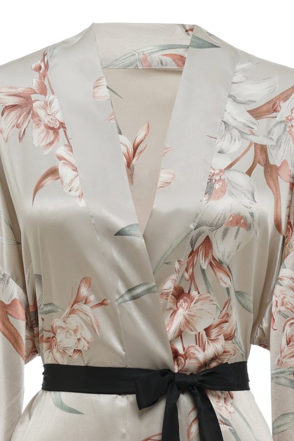 Light Grey Floral Satin Bridal Robe Sale