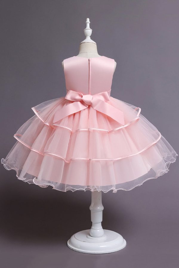 Pink A Line Appliques Sleeveless Round Neck Girls Dresses Online Hot Sale