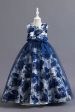 Blue Flower Tulle Long Girls  Dress With Ruffles Online Hot Sale