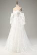 White A Line Tulle Long Sleeves Wedding Dress with Appliques Lace on Sale