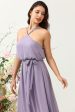 A Line Halter Purple Long Bridesmaid Dress with Bowknot Online