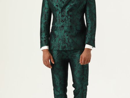 Green Jacquard Double Breasted 2 Piece Men s Suits Online now