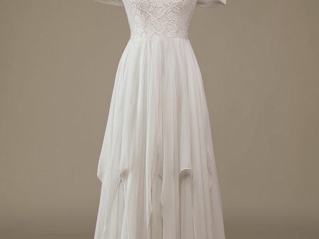 Ivory Boho Chiffon Asymmetrical Wedding Dress with Lace Sale