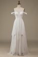 Ivory Boho Chiffon Asymmetrical Wedding Dress with Lace Sale