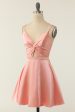 A Line Spaghetti Straps Blush Short Homecoming Party Dress Fashion