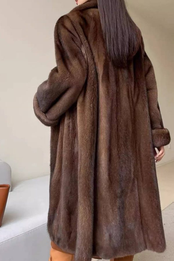 Coffee Open Front Faux Fur Long Women Fluffy Coat For Sale