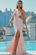 Light Pink Halter Neck Sequined Mermaid Prom Dress Hot on Sale