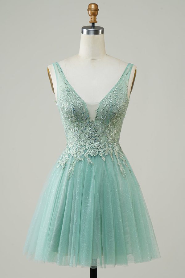 A Line Cute Green Homecoming Dress with Appliques Online