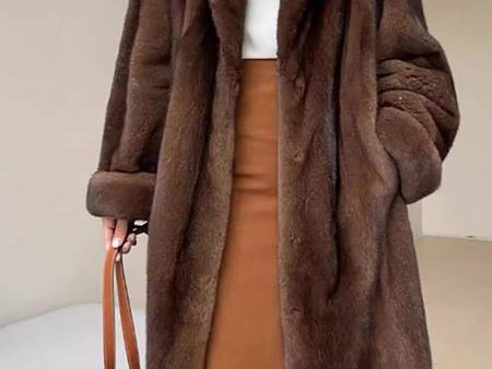 Coffee Open Front Faux Fur Long Women Fluffy Coat For Sale