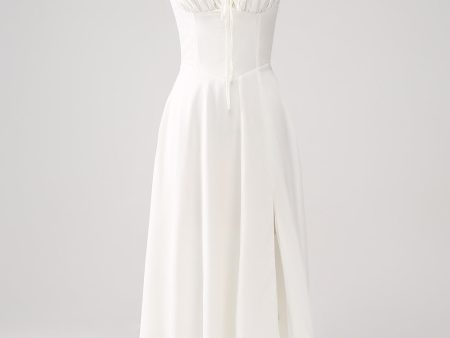 White Midi Graduation Dress with Lace-up Back Fashion