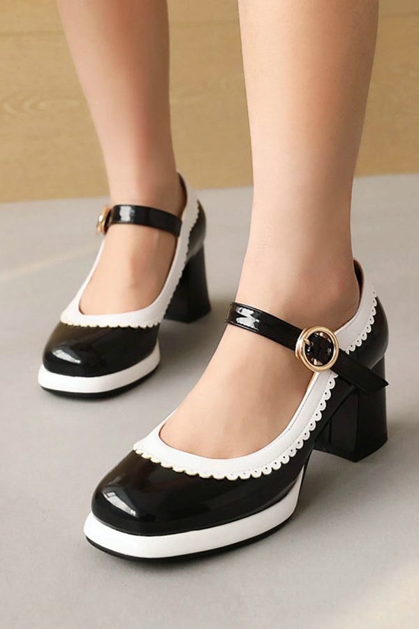 Black Round Toe Shoes With Adjustable Strap For Cheap