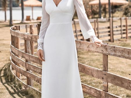 Ivory Boho Simple Sheath Long Sleeves Wedding Dress with Lace Online Sale