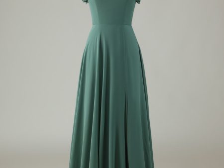 A-Line Eucalyptus Long Bridesmaid Dress with Ruffles Fashion