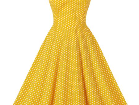 Yellow Polka Dots Sleeveless Spaghetti Straps Vintage Dress Fashion