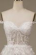 Sparkly White Tiered Lace Wedding Dress with Slit on Sale