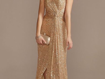 Champagne V-Neck High Low Sequin Formal Dress For Sale