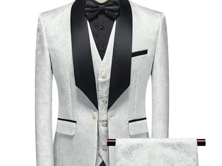 White Jacquard Shawl Lapel 3 Pieces Men s Suits Cheap