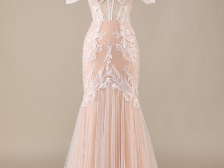 Champagne Mermaid Long Wedding Dress with Lace Hot on Sale