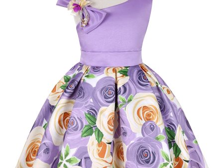 Floral Purple Sleeveless Girls  Party Dress on Sale