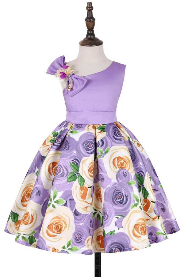 Floral Purple Sleeveless Girls  Party Dress on Sale