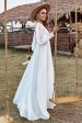 Ivory Lace Chiffon V-Neck Long Sleeve Boho Wedding Dress Online now