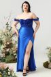 Sheath Off the Shoulder Royal Blue Plus Size Formal Dress with Split Front Fashion