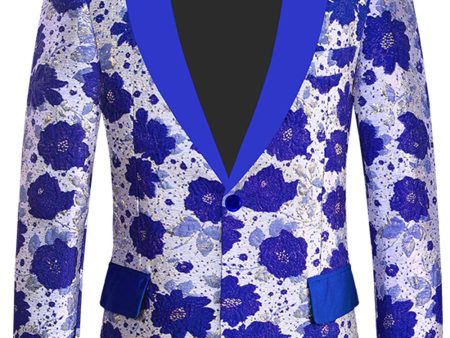 Royal Blue Shawl Lapel Jacquard Men s Prom Blazer Fashion