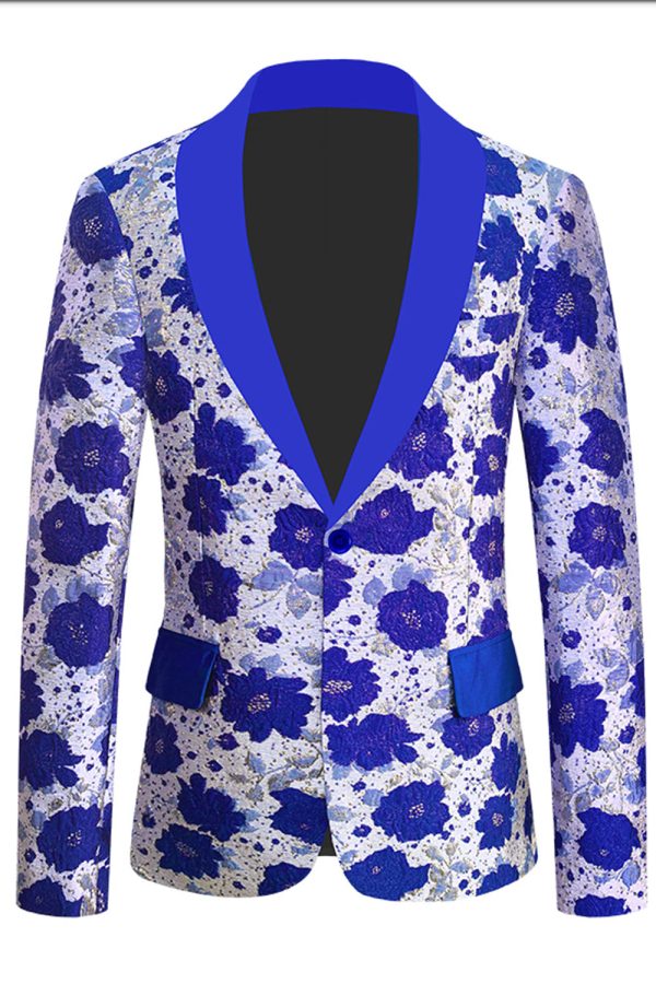 Royal Blue Shawl Lapel Jacquard Men s Prom Blazer Fashion