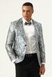 Silver and Blue Jacquard Notched Lapel Men s Prom Blazer Cheap