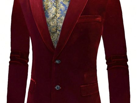 Burgundy Velvet Single Breasted Men s Blazer Online Hot Sale