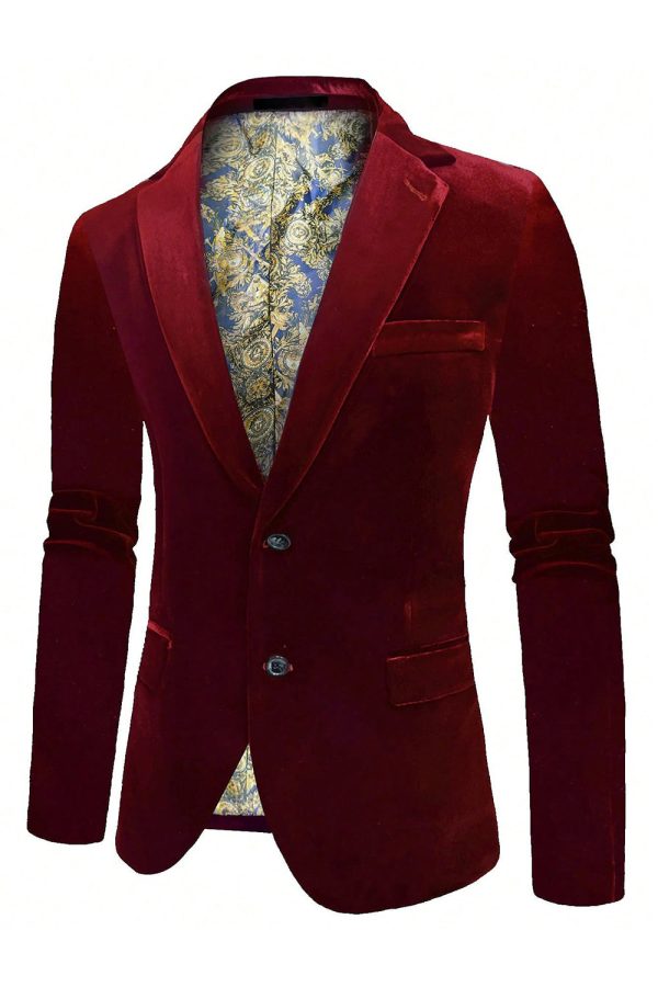 Burgundy Velvet Single Breasted Men s Blazer Online Hot Sale