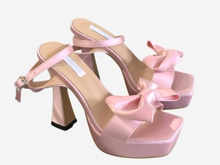 Pink Chunky High Heel Sandals with Bow For Cheap