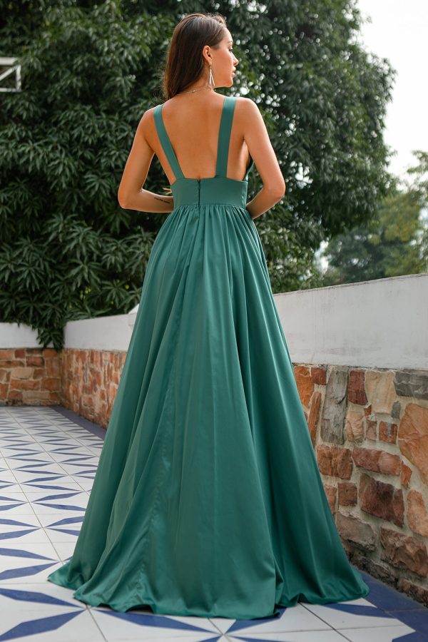 Green Deep V Neck Long Bridesmaid Dress Online now