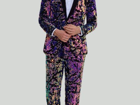 Purple Sequins Mens Two-Piece Suit Shawl Lapel One Button Tuxedo For Cheap