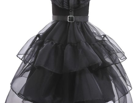 Black Tulle A Line Girl Dress with Belt Supply