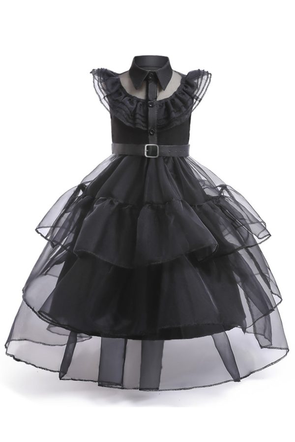 Black Tulle A Line Girl Dress with Belt Supply