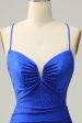 Mermaid Spaghetti Straps Royal Blue Long Formal Dress with Beading Discount