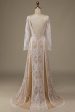 Champagne Long Sleeves Lace Sweep Train Wedding Dress Online