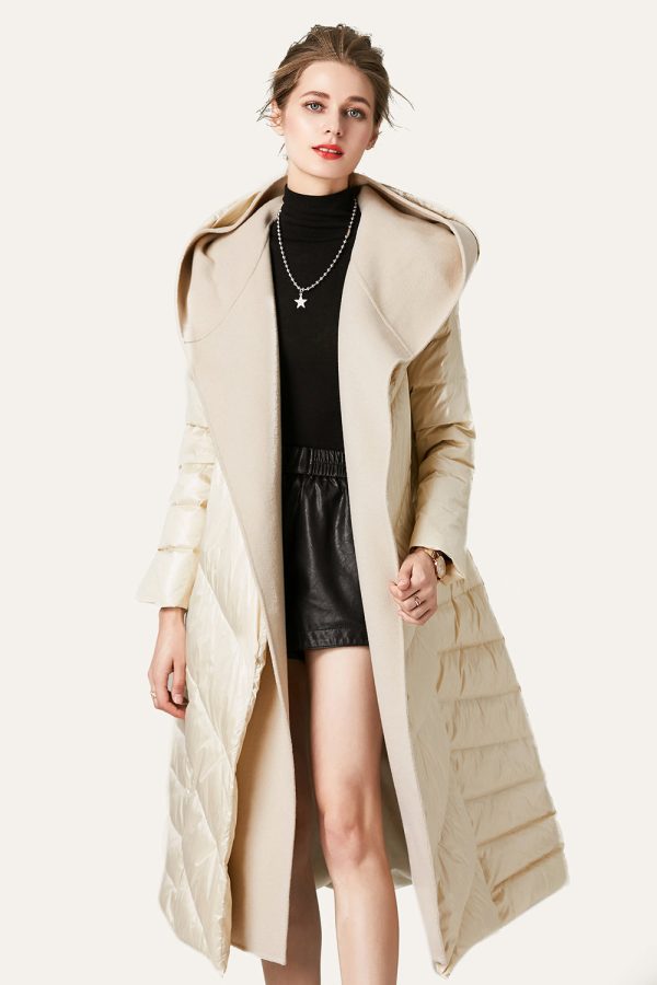 Ivory Button Quilted Puffer Jacket with Faux Fur Hood Online