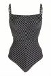 Black Stripe High Waist One Piece Swimsuit with Beach Skirt Cheap